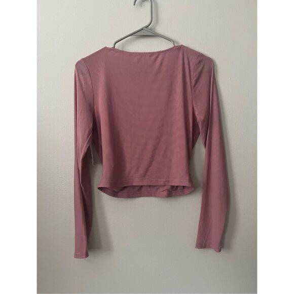 BP from Nordstrom Medium Cropped Long Sleeve Sheer Faux Wrap Blouse NEW - Picture 5 of 6